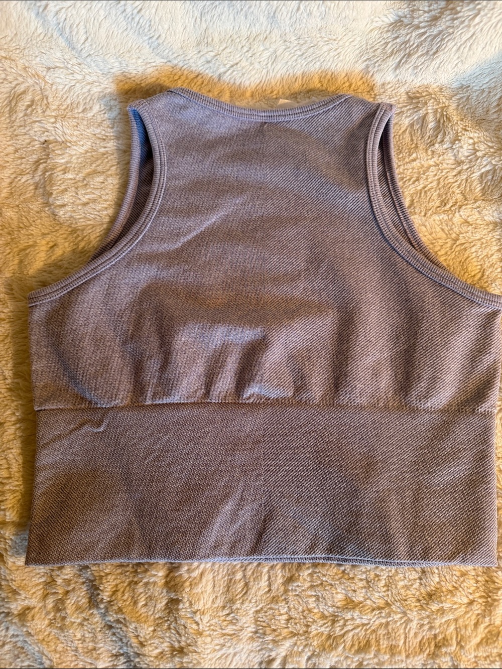 Fornia Women L/XL Seamless Ribbed High Neck Crop Top Tank Purple Mauve Yoga Gym - Picture 3 of 4